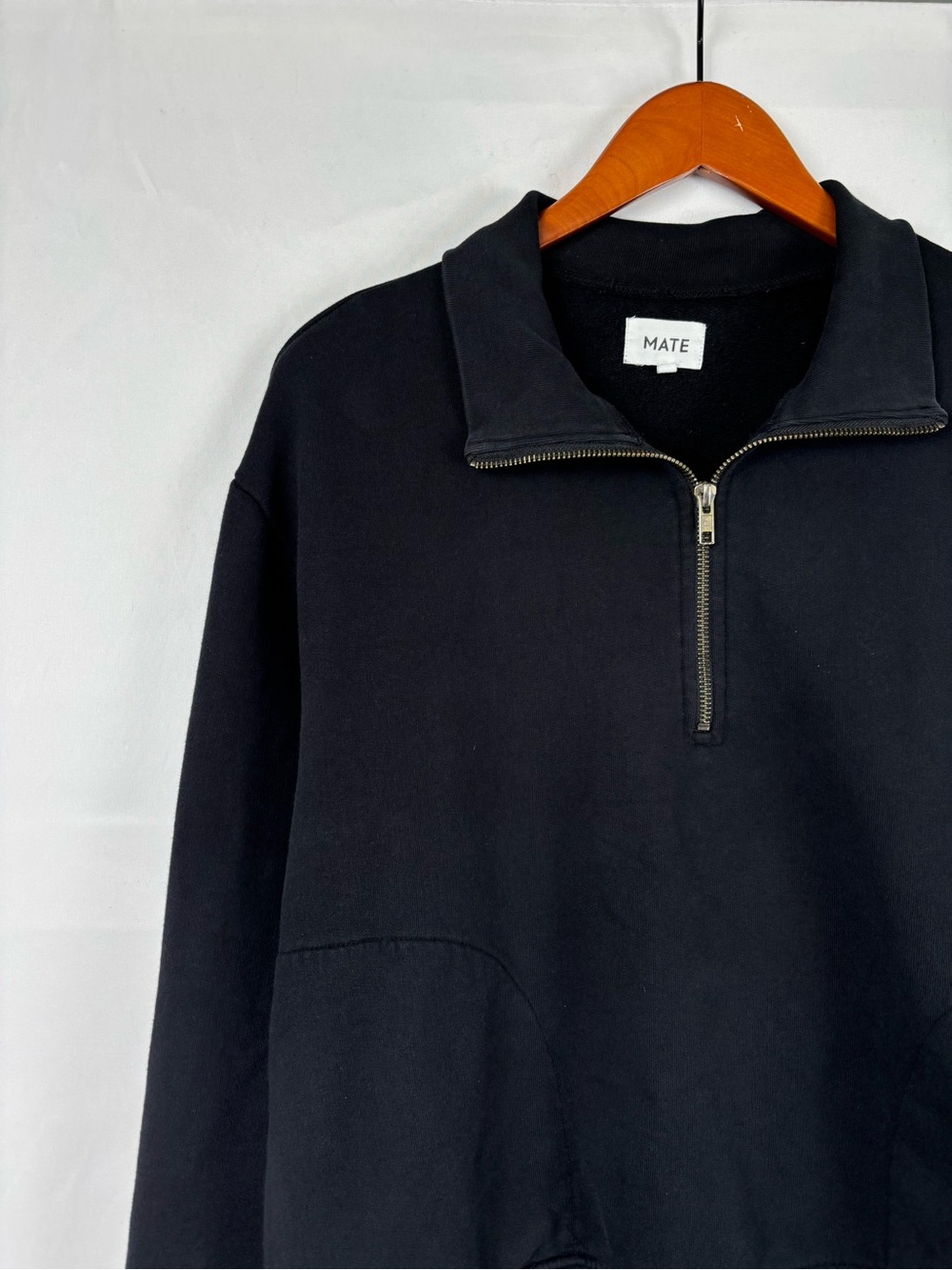 Mate Organic Fleece Quarter Zip Sweatshirt Black Size M - Picture 2 of 5